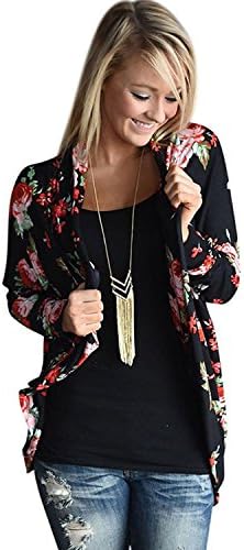 Womens Boho Irregular Long Sleeve Wrap Floral Shawl Kimono Cardigans Mingfa Casual Cover Up Coat Tops Outwear (M)