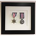 Kwik Picture Framing Ltd Medal Frame 3D Box Display Frame for 2x World War Military Single Medal in Black Frame - White Mount