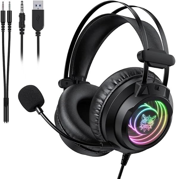ONIKUMA X80 7.1 Surround Sound Rainbow Lighting Over-Ear Gaming Headset