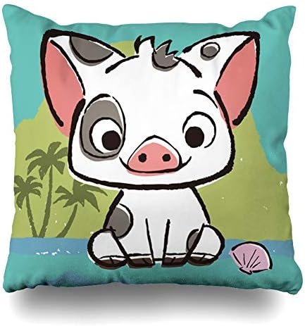 WAYATO Pillow Case Cotton Polyester Blend Throw Pillow Covers Moana Pua Pot Bellied Pig Bed Home Decor Cushion Cover 18X18 Inch