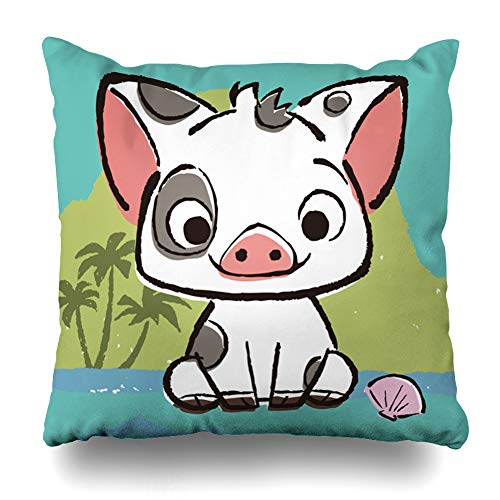 WAYATO Pillow Case Cotton Polyester Blend Throw Pillow Covers Moana Pua Pot Bellied Pig Bed Home Decor Cushion Cover 18X18 Inch