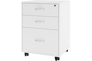 soges Rangement de Dossiers Caisson de Rangement Caisson de Bureau à roulettes pour Dossier Verrouillable 3 Tiroirs Mobile à Tiroirs Rértro