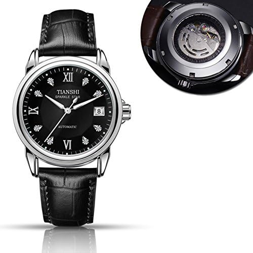 Full automatic mechanical watch,Casual fashion luminous waterproof calendar men's business luxury leather wrist strap-O