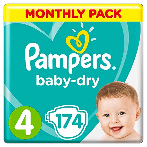 Pampers Baby Dry, Pañales para Bebés, Talla 4 (9-14 kg), 174 unidades