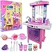 Price comparison product image Rexco Large Electronic Girls Pink 34 Piece Kitchen Cooker Hob Childrens Kids Toy Pretend Cooking Role Play Set Game With Light And Sound