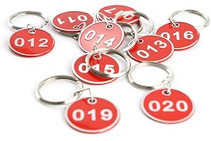 SOURCEMALL Aluminum & Plastic Key Tag Numbered Key Rings 30mm (Red, 1-100)