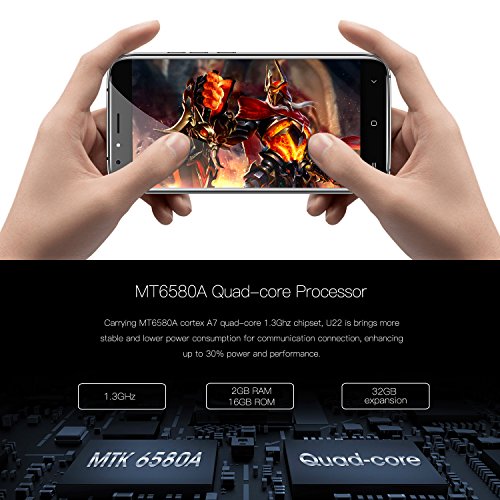 Handy ohne Vertrag, Oukitel U22 5.5 Zoll Smartphone (GroÃŸe Batterie 2700mAh, Android 7.0, 2GB +16GB Interner Speicher, 13MP + 8MP) Handy mit 2 Simkarten GPS Bluetooth WIFI-Schwarz