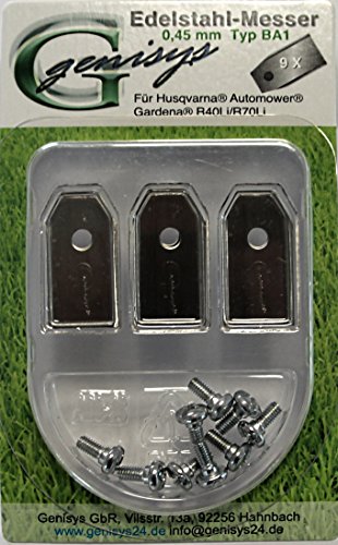 9 Messer & Schrauben für Husqvarna Automower ® und Gardena R40Li / R70Li etc. - Klingen Ersatzmesser