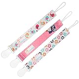 Liname Schnullerband Mit Clip Für Mädchen – 3 Stück Saugerband – Premium Qualität Universeller Schnuller Clip Für Alle Schnuller Mit Und Ohne Ring – Beidseitiges Modisches Design - 8