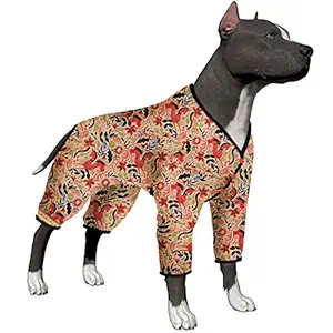 LovinPet Pitbull Pajamas/Lightweight Pullover Pajamas/Full Coverage Dog Pjs/Dog Onesie Jumpsuit/Happy Folk Horse Coral Prints/Lightweight Snap Button Large Puppy Pajamas/Full Coverage Dog Pjs