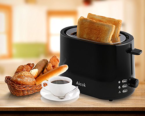 Aicok Toaster 2 Scheiben, Cool Touch Toaster mit 7 Toast Einstellungen, einfach zu reinigen, schwarz - 7