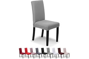 SaintderG® Coprisedie con schienale 4 pezzi moderna protettiva in elastico, lavabile Estraibile coprisedile, moderna sala da pranzo, hotel, arredamento ristorante (Grigio chiaro, 4 pezzi).