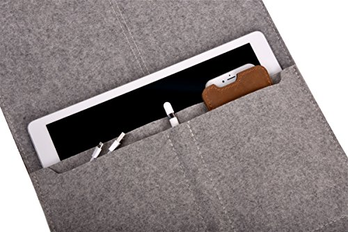 ALMWILD Apple iPad Pro 12.9 Zoll Hülle, Tasche . Aus echtem Rinds- Leder und 100% Woll- Filz. Case in Alpstein- Grau mit magnetischer Umschlagklappe aus Echt- Leder in Schwarz. In Bayern handgefertigt - 2