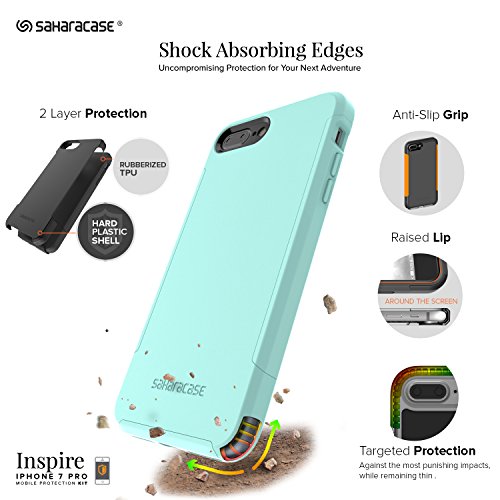 Funda iPhone 7 Plus   Aqua  Inspire Kit Funda Protectora SaharaCase con  Protector de Pantalla de Vidrio Templado ZeroDamage  Fuerte Protecci  n Antideslizante  Cubierta Anti-golpes  Fino y Elegante
