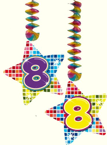 54-teiliges Partydeko Set * ZAHL 8 * für Kindergeburtstag oder 8. Geburtstag mit Girlande, Rotorspiralen, Luftschlangen und vielen Luftballons von CARPETA® - 2