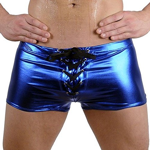 Men's Metallic Shiny Gloss Disco Hotpants Drawstring Boxer Briefs Swimwear Bikini Trunks Underpants