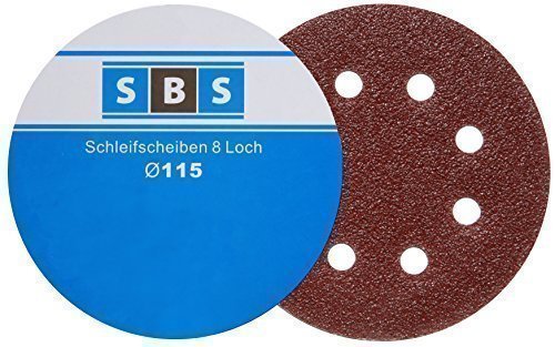 -50- Stück SBS Klett-Schleifscheiben Ø 115 mm Körnung 180 für Exzenter-Schleifer 8 Loch