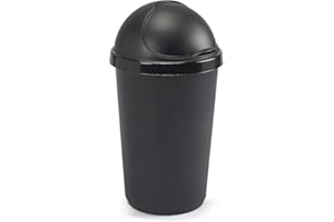 Optimal Products Plastic Bullet Bin 50/30 Litre Rubbish Waste Bins Kitchen Home Office Dustbin Flap Lid Recycling Indoor Storage Bins Trash Can (Black, 50 L Litre)