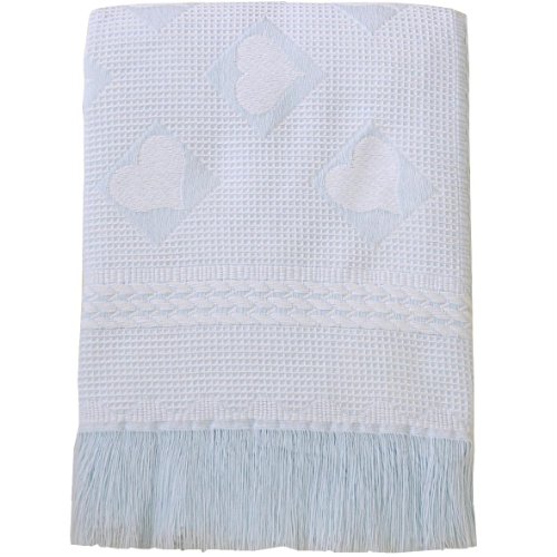 BabyPrem Baby Large Soft White Acrylic Hearts Shawl Blanket 122 x 122cm BLUE