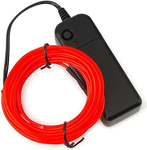 EFKS 5M length Flexible Neon Glowing Strobing Electro Luminescent Wire, EL Wire Indoor Electroluminescent Rope lighting with Battery Box (5m red)