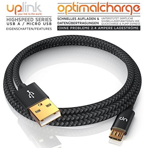 Uplink – 1m Premium Micro USB auf USB Kabel mit Metallstecker + Nylonmantel / besonders strapazierfähig | flexibles Ladekabel / Datenkabel für Android, Samsung, HTC, Motorola, Nokia, LG, HP, Sony, Blackberry und mehr - 4
