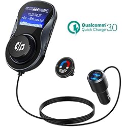 Transmisor FM Bluetooth, Quick Charge 3.0+5V/1A Duales USB Cargador Coche Radio Transmisor, 1.4 inch MP3 Radio Adaptador Inalambrico con Manos Libre Llamada for iPhone, iPad, iPod, Samsung, Android