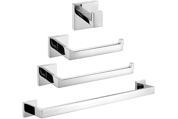 4 Pièces Accessoires de Salle de Bain en Acier Inoxydable Résistant à la Rouille pour Papier Toilette, Barre de Serviette, Crochet pour Peignoir, Support Mural, Finition Polie