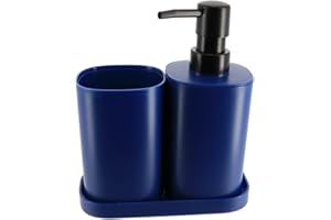 TENDANCE SET DE 3 ACCESORIOS VASO PP + DISPENSADOR + JABONERA - AZUL MARINO