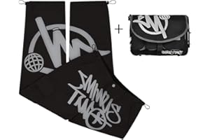 DHAEY Minus Two Cargo Y2K Herren | Jogginghose Y2k Jeans Baggy | Hip-Hop Cargo Hosen Männer | Harajuku Denim Schwarze Print Loose Men Rock Straight Hose Mit Weitem Bein