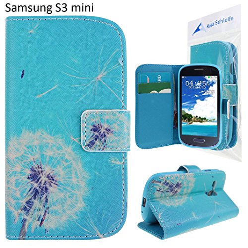 Samsung Galaxy S3 Mini Schutzhülle Rosa Schleife® Handyhülle für Samsung Galaxy S3 Mini PU Leder TPU Innere Flip Stand Funktion Schutzhülle mit Kartensteckplätze und Cash-Steckplatz (Löwenzahn Blaue Basis)