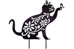 Nicoone Ornements de jardin en métal, statue en forme de chat en métal, décoration de jardin, piquet de jardin ornemental pour la décoration, Noir, 28*31cm