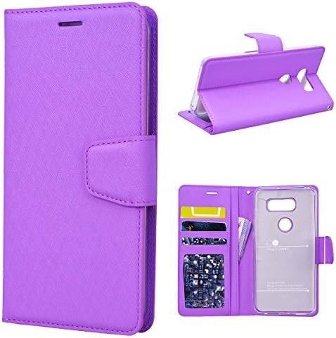 GrandEver Wallet Case for LG V30 Flip Cover Bookstyle Folio PU Leather Cell Phone Holster Stand Function Credit Card Slots Magnet Closure Shockproof Dustproof Protective Shell -- Purple