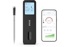 BFOUR Grillthermometer Fleischthermometer Kabellos mit großer LCD-Anzeige, 100m Bluetooth Bratenthermometer, Magnethalter, Smart Meat Thermometer für Ofen, Grill, BBQ, Smoker