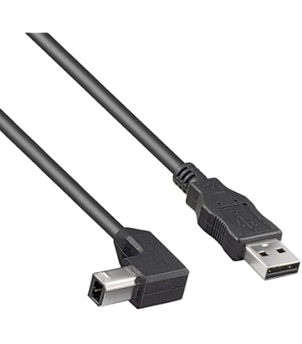 5 Meter USB 2.0 Kabel – A-Stecker Auf Abgewinkelten B-Stecker, High Speed, Schwarz, Für Drucker & Externe Festplatten