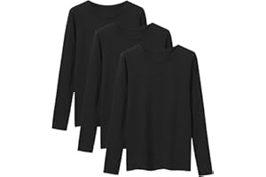 LiKing T- Shirt Tops À Manches Longues Femme Basique en Coton, Lot de 3
