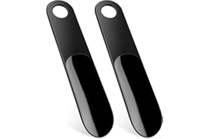 Teepacioka Kunststoff Schuhlöffel, 2er-Pack Shoe Horn, 18,7 cm Lang Mini Schuhanzieher, Kurzer Schuhhelfer mit Wandhalterung (Schwarz - 2er)