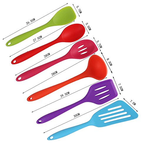 Silikon Küchenhelfer Set,6 Stücke Bunt Antihaftbeschichtung Silikon Kochutensilien,bestehend aus Turner,Schaumlöffel,Schöpfkelle,Löffel,Löffel Spatel,Spoonula,Perfekt Küchenbesteck Set - 2