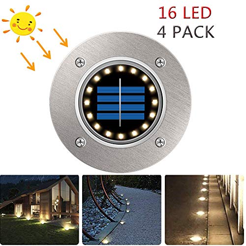POWERAXIS Luci Esterno Giardino Solari Esterni 16 LED Impermeabile Luce Da Terra Esterne per Illuminazione Paesaggio Letto Fiori Corsia Cortile Decorazione Prato Terrazza Sentiero[4 pezzi]