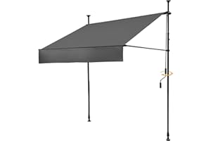 BelleMax Klemmmarkise Markise Balkon ohne Bohren, 200 cm x 125 cm Grau, Balkonmarkise mit Handkurbel, Sonnenschutz terrassenüerdachung, Wasserdicht, UV-bestädig und Höenverstellbar