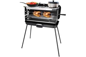 BERGER Camping Gasgrill Klappbar | Tragbarer Koffergrill mit 3 Brenner | 50 mbar für schnelles Kochen | 3 Kochstellen & ein Grillspieß inklusive | Windgeschützter Camping & Balkon Grill