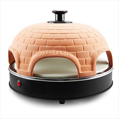 Elektrischer Pizza Ofen mit Steinbackplatte + Terrakotta-Haube, 1200Watt, Pizza direkt am Tisch backen