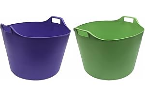 M1SS (Set of 2) 75L Litre Purple And Lime Green Robust Versatile Multipurpose Extra Large Flexi Tub Garden Home Flexible Plastic Storage Container Bucket Tub Trugs Horse Feeder Flex Tub- MADE IN UK