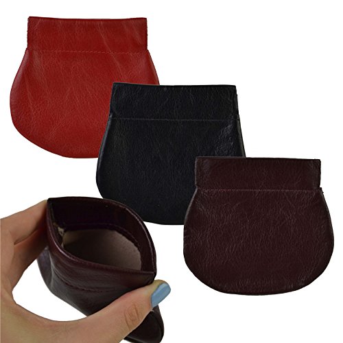 Quality Leather Snap Shut Coin Purse Squeeze Top Black