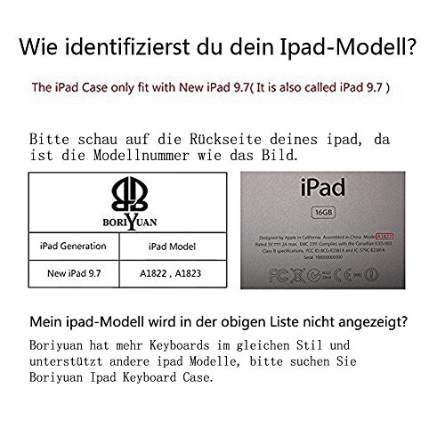 Ipad 9.7 Bluetooth Tastatur Hülle, Boriyuan 360 Grad drehbar Leder Case Schutz Tasche Cover mit Bluetooth Wireless Tastatur (Deutsche QWERTZ) keyboard case für Apple iPad 9,7 Zoll 2017 (Gold) - 9