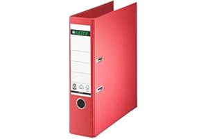 ‎LEITZ Leitz Qualitäts-Ordner 180°, A4, 8 cm Rückenbreite, Spezialpapierkaschierung in Leinenprägung, Blauer Engel, Rot, 10070025