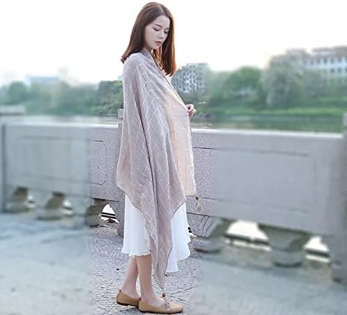 Sieye FASHION Shawl Scarf Lattice cotton and linen scarves travel vacation beach towel wild air conditioning gold wood beads tassel,175cm or more