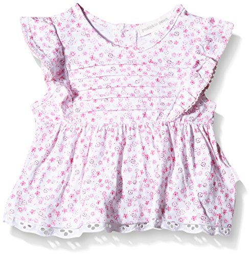 Pumpkin Patch Baby-Girls Floral Tucks Top Floral T-Shirt, White (Clean White), 12-18 Months
