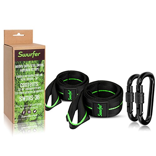 Swurfer3 Foot Tree Swing Hanging Straps with Locking Carabiners (Set of 2) Holds 2,200 Lbs