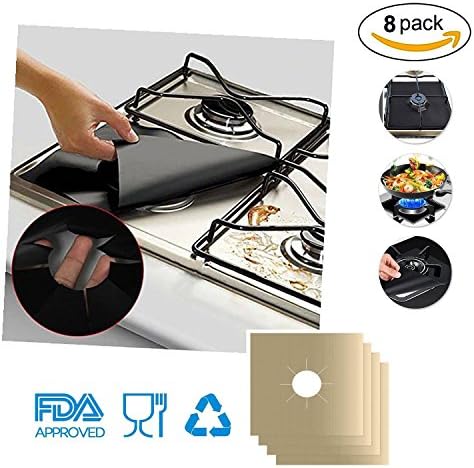 QISHENG TRADE 8 Pack Stove Burner Covers Stovetop Burner Liners Gas Range Protectors, Dishwasher Safe, Non-Stick, Heavy Duty, Reusable, Easy Cleaning, Heat resistent (27cm x 27cm ), Beige