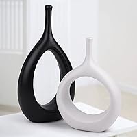 Jarrón de Cerámica para la Hierba de Las Pampas 2PCS Blanco y Negro, Jarrones Decoración Moderno Donut Florero, para Cocina D